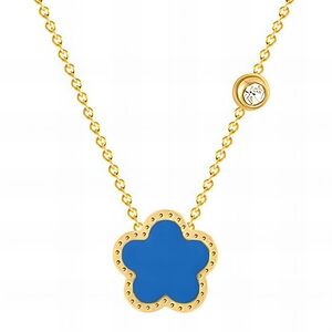 Brand New 18K Gold 4 Leaf Clover Blue Cubic Zirconia Necklace